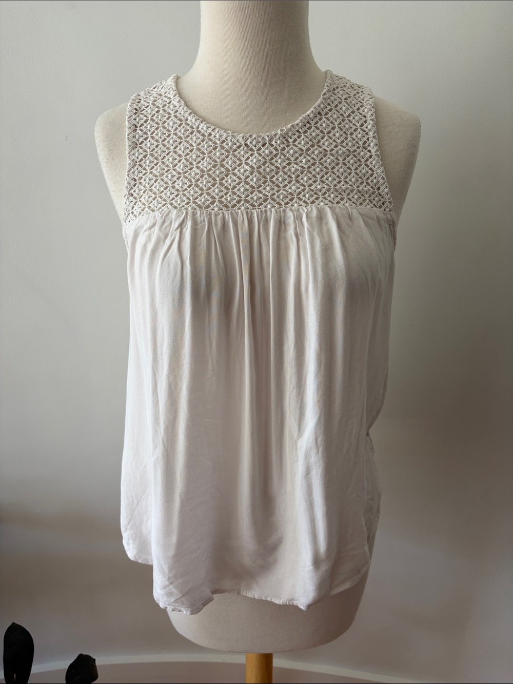 White Sleeveless Crochet Yoke Top